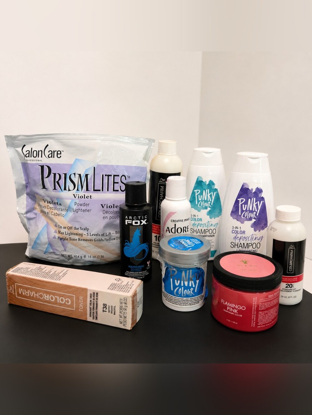Rainbow Hair Dye Bundle!l Bleach, Toner, Pink/Blue/Purple Dye Lot. - USED